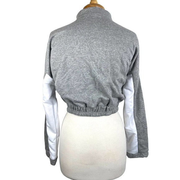 gray & white cropped mock neck quarter zip sweatshirt half zip sweater elastic - Picture 5 of 11